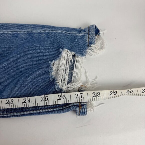 American Eagle Mom Jean Blue Size 4 Hi-Rise Distressed Raw Hem Casual Denim EUC - Picture 8 of 12